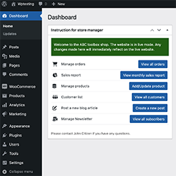 Dashboard quick links widget