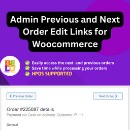 Admin Previous and Next Order Edit Links for Woocommerce